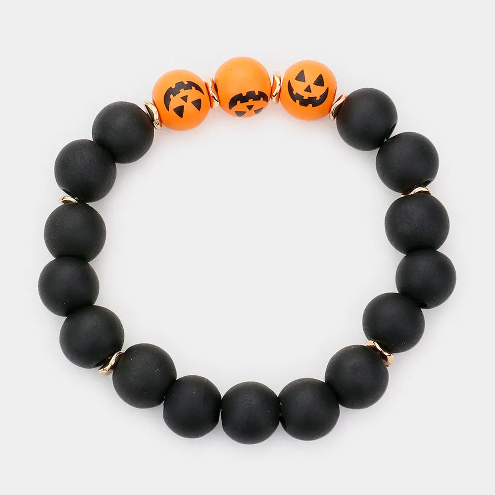 iLLASPARKZ Halloween Pumpkin Accented Wood Beaded Stretch Bracelet