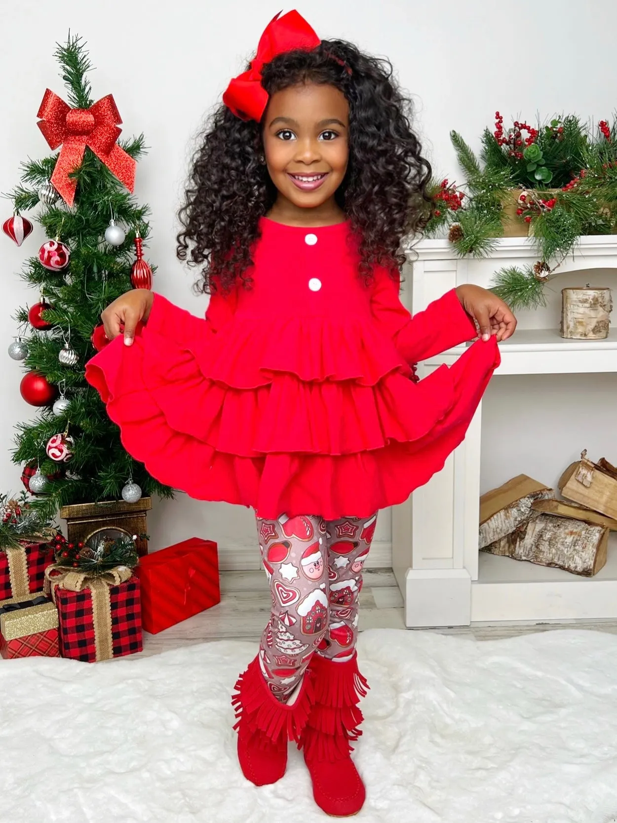 Keep It Festive Tiered Ruffle Top and Legging Set