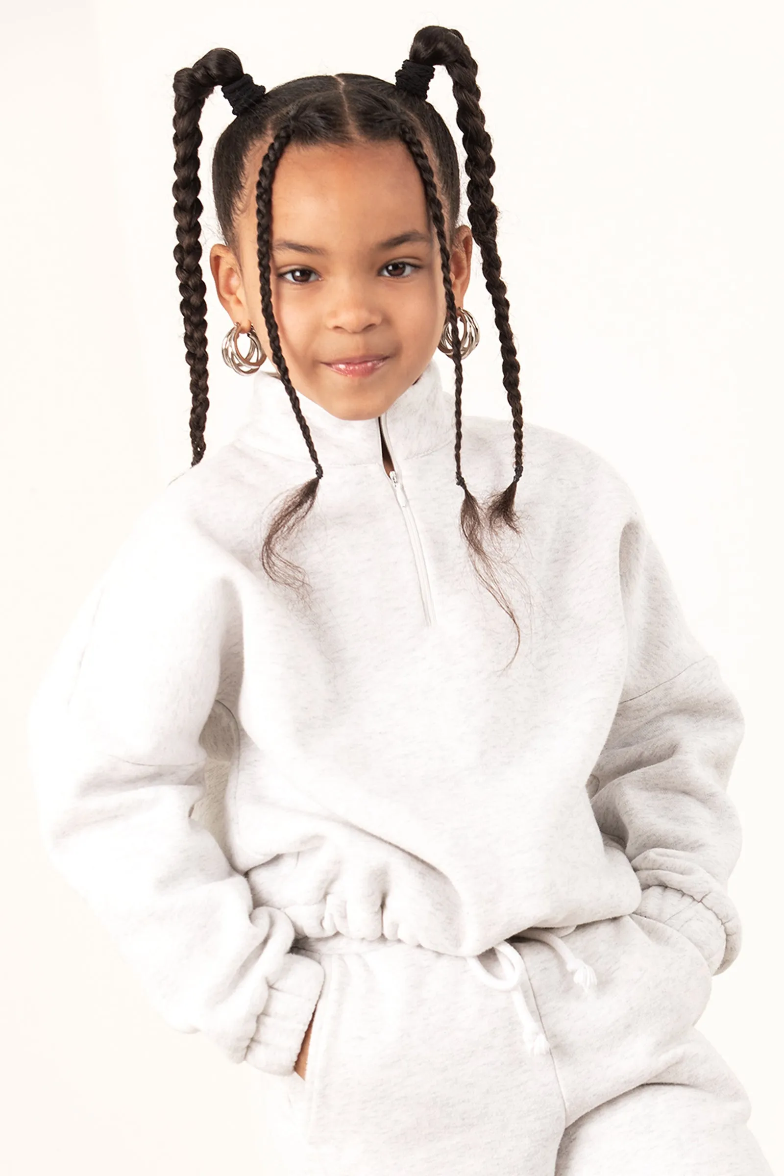 Kids Grey Mock Neck Half-Zip Sweater