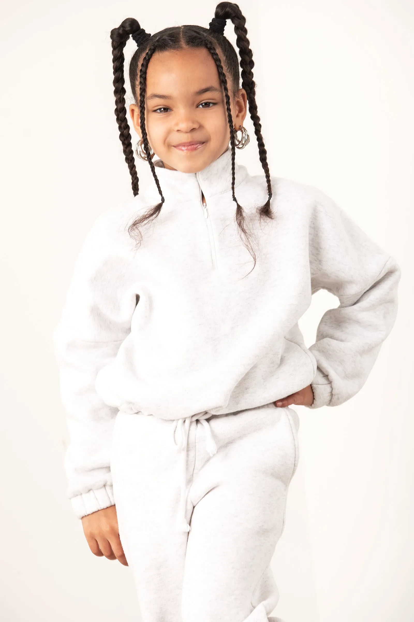 Kids Grey Mock Neck Half-Zip Sweater