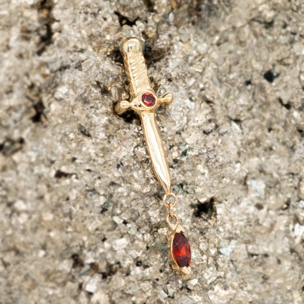 Kiss of Death Threaded End in Gold with Double Garnet