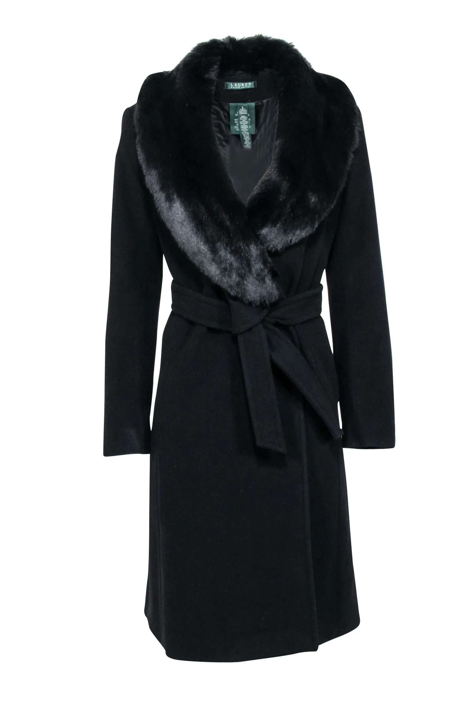 Lauren Ralph Lauren - Black Faux Fur Trim Coat Sz 6