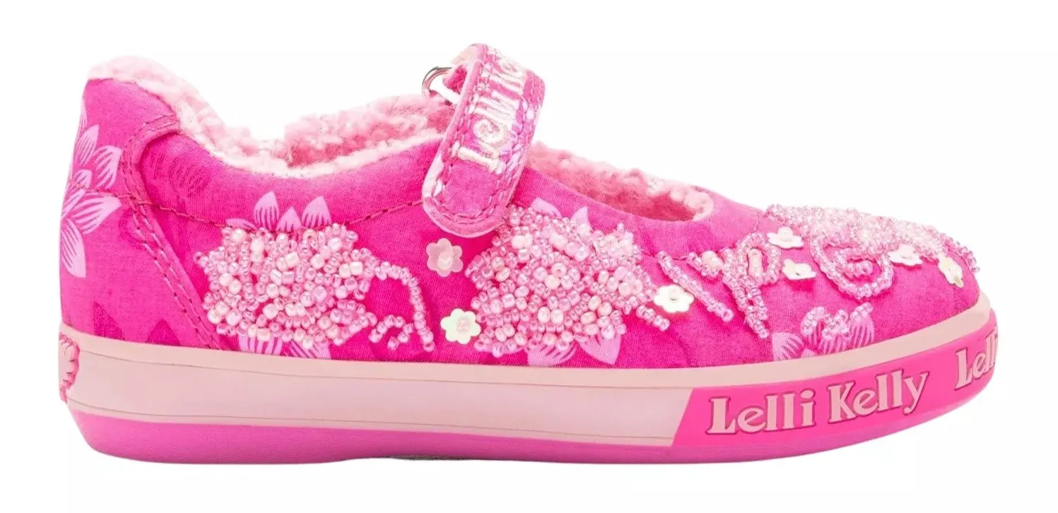 Lelli Kelly LK3854 Megan Fur Lined Canvas Dolly Shoes Fuxia