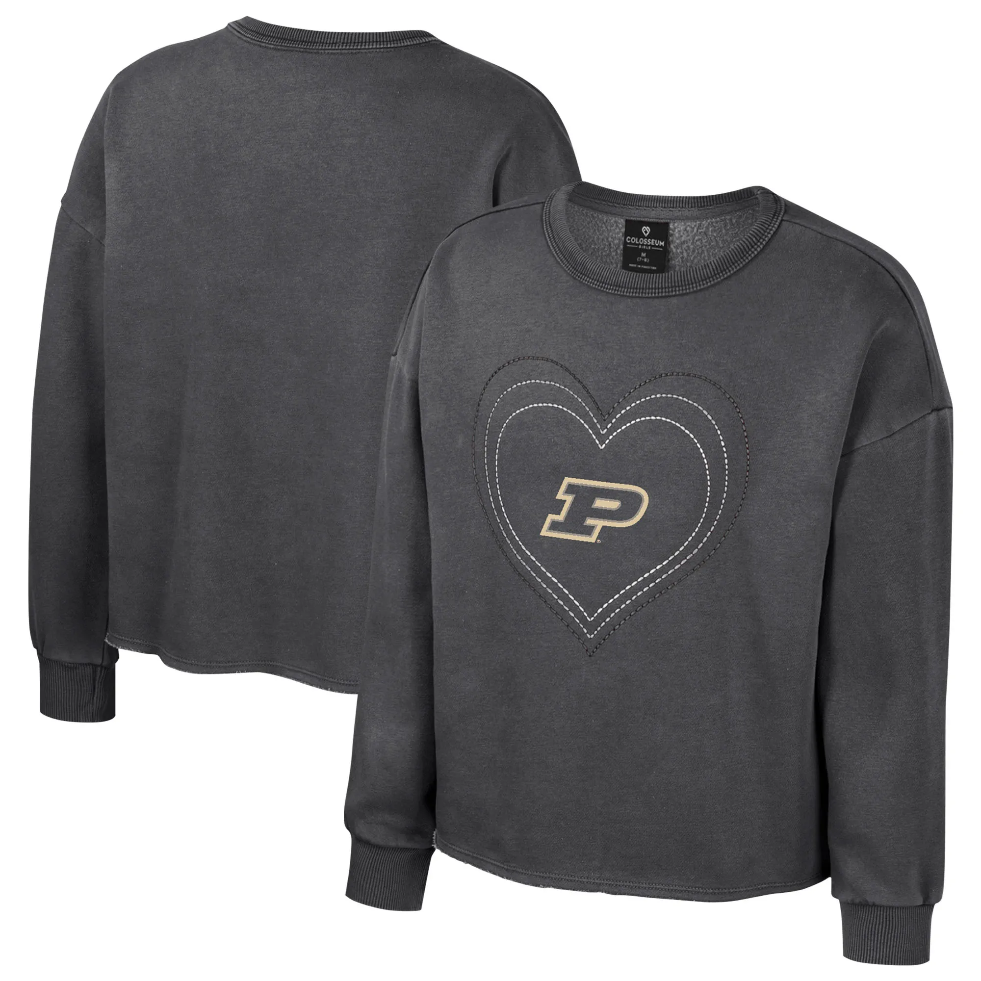 Lids Girls Youth Colosseum Black Purdue Boilermakers Audrey Washed Fleece Pullover Crewneck Sweatshirt