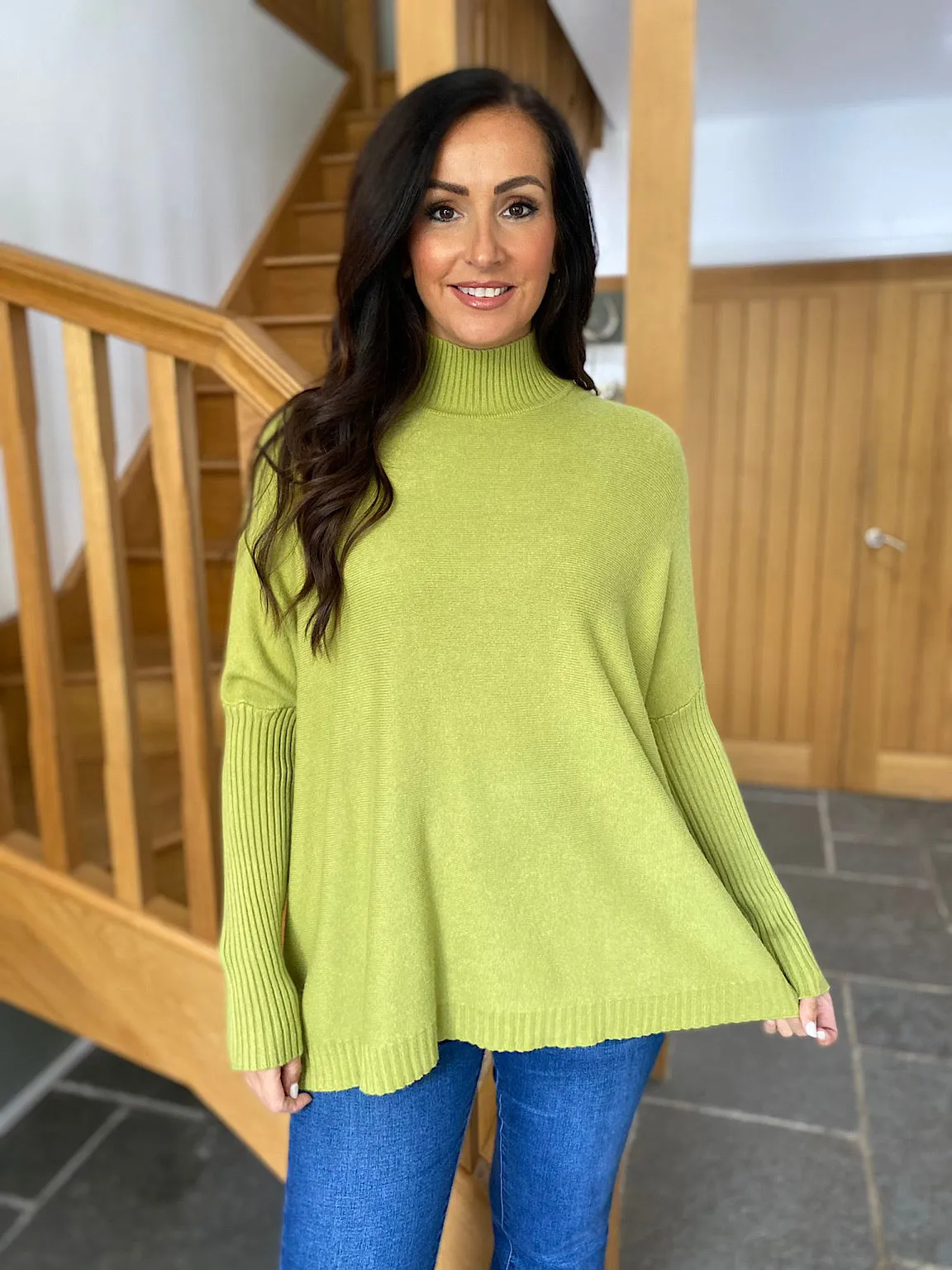 Lime Ribbed High Neck Jumper Isla