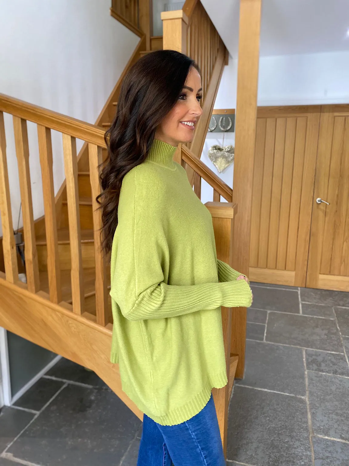 Lime Ribbed High Neck Jumper Isla