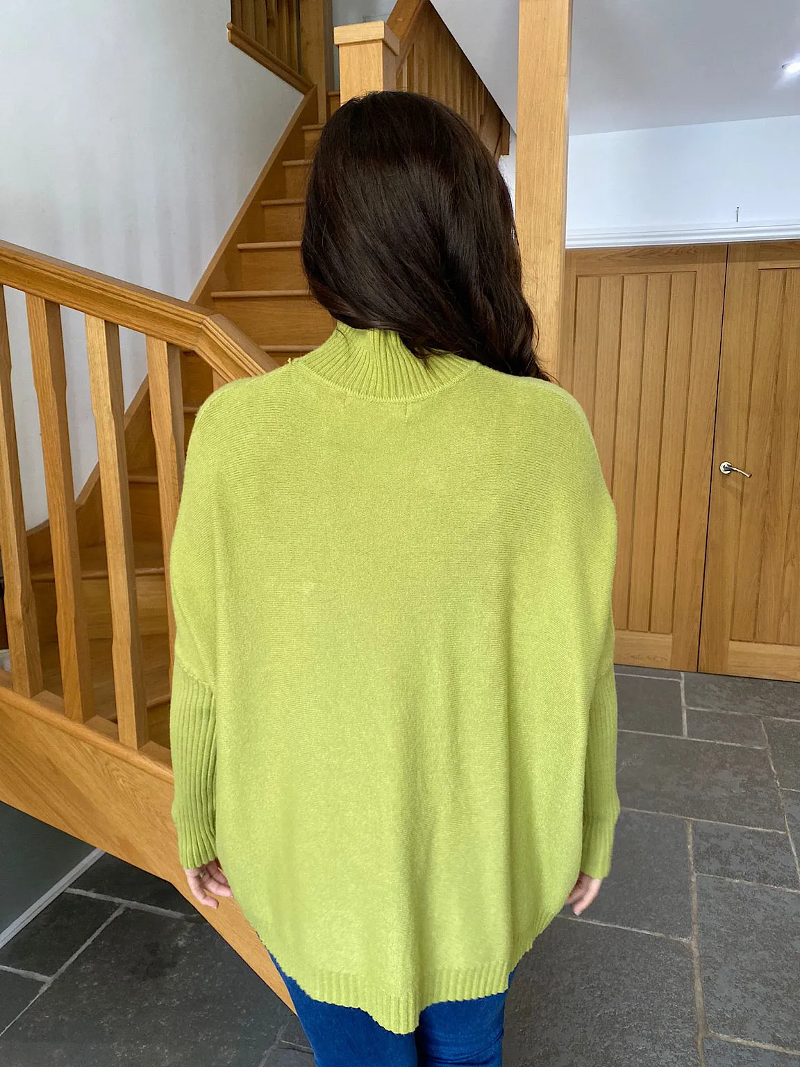 Lime Ribbed High Neck Jumper Isla