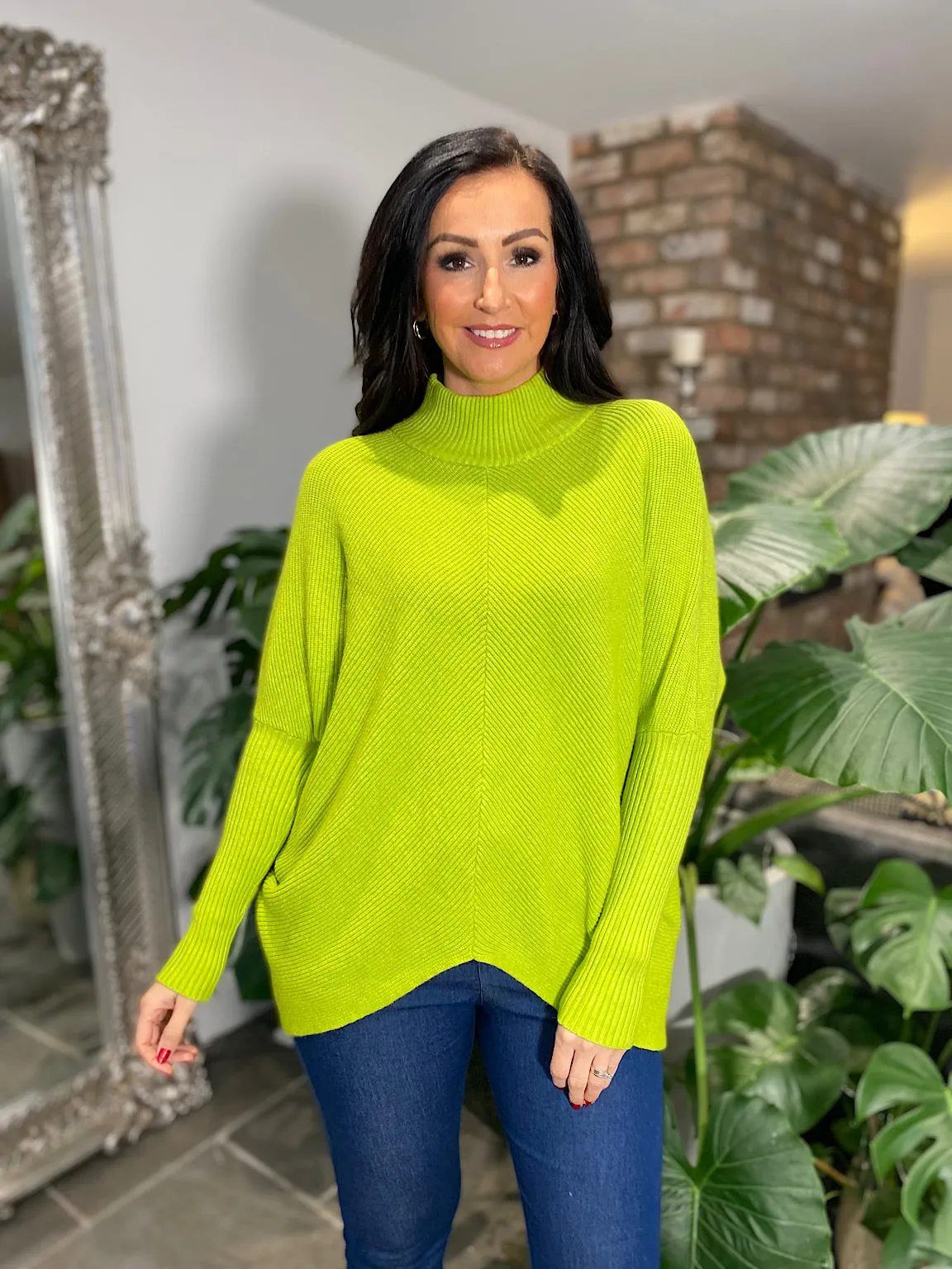 Lime Ribbed Roll Neck Jumper Joelle