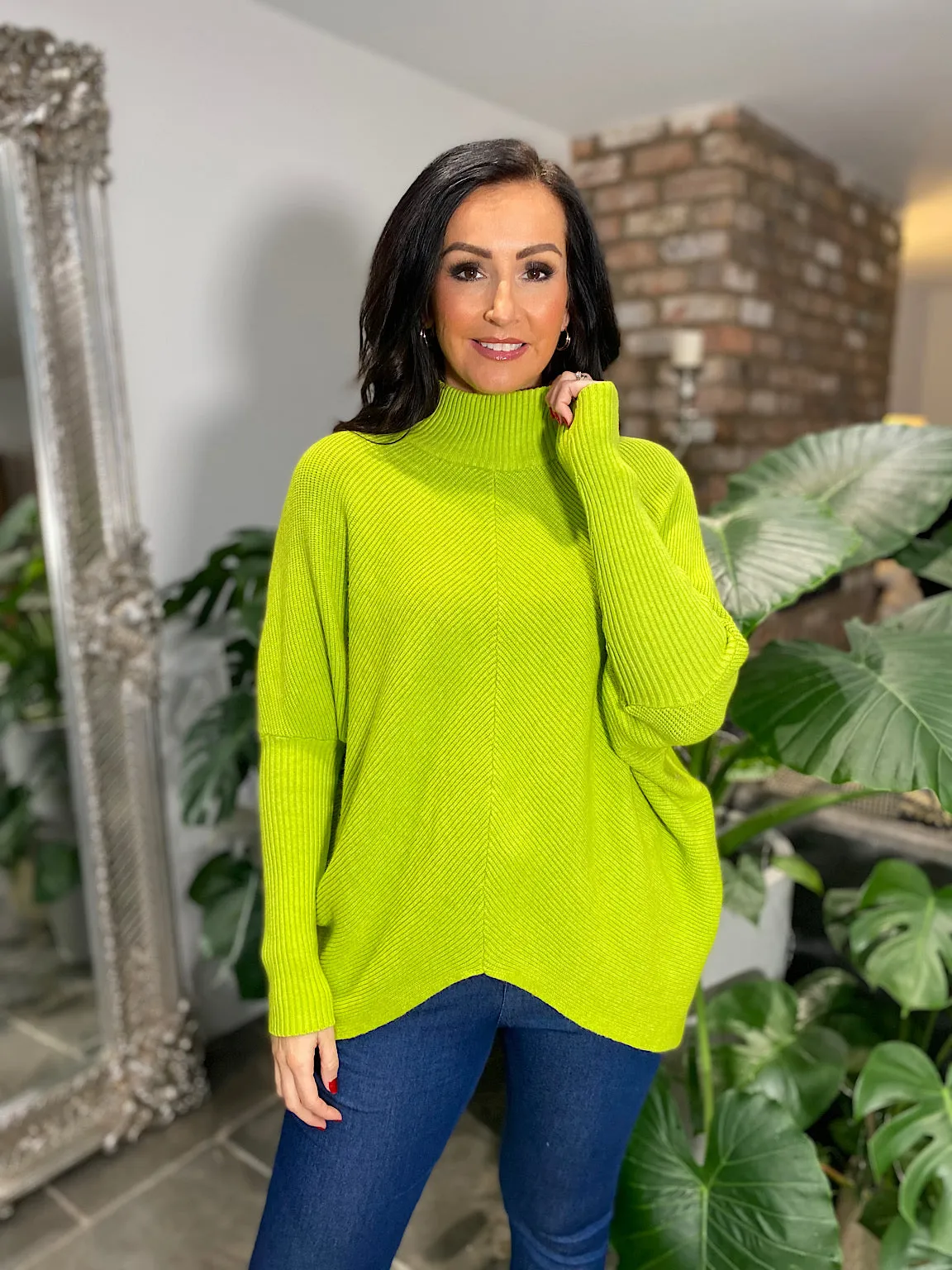 Lime Ribbed Roll Neck Jumper Joelle