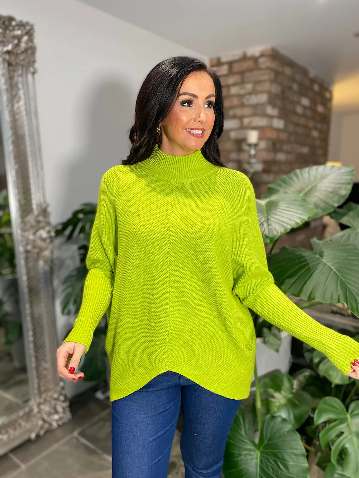 Lime Ribbed Roll Neck Jumper Joelle