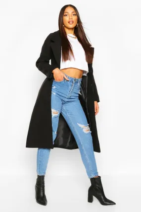 Longline Drop Shoulder Wool Look Coat