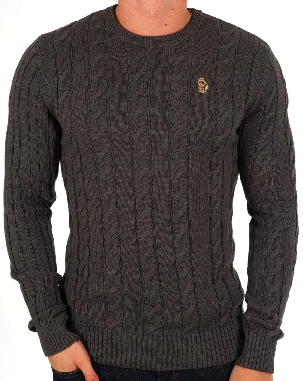 Luke Aspen Cable Knit Jumper Charcoal Marl