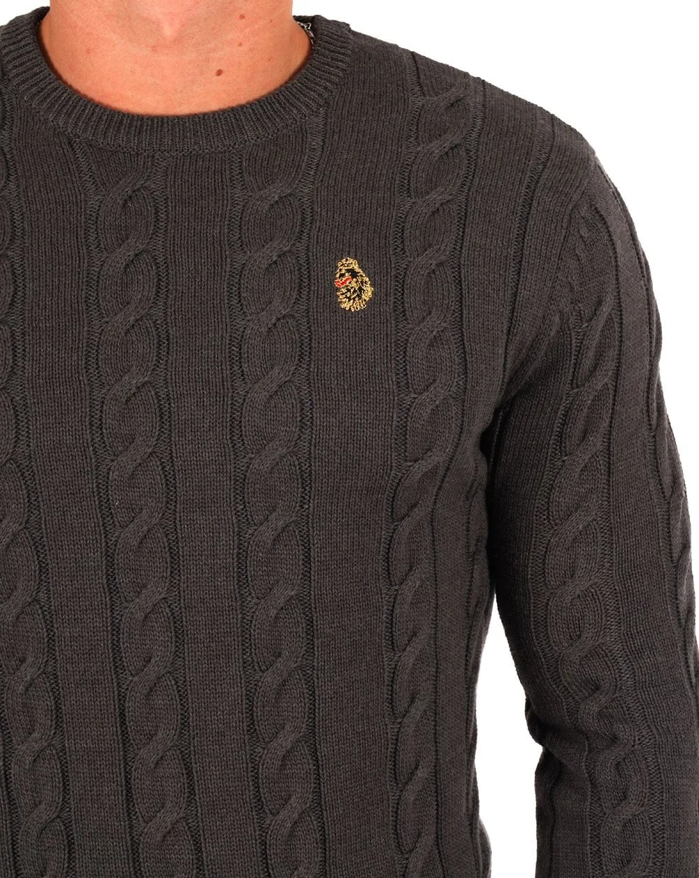 Luke Aspen Cable Knit Jumper Charcoal Marl