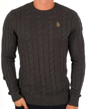 Luke Aspen Cable Knit Jumper Charcoal Marl