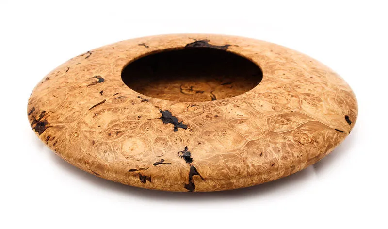 Maple Burl with Bark Inclusions Saucer-Shaped Vessel