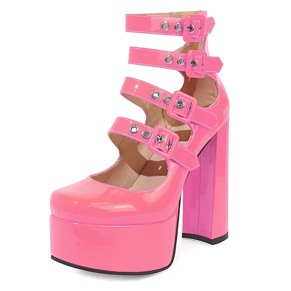 Marry Janes Buckle Platform Punk Chunky Pink Shoes