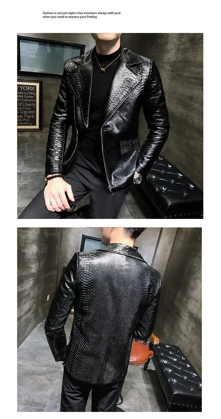 Men's British Style Long Sleeve Turn-down Collar Biker Coat Jacket