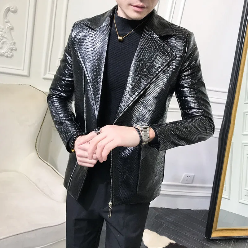 Men's British Style Long Sleeve Turn-down Collar Biker Coat Jacket