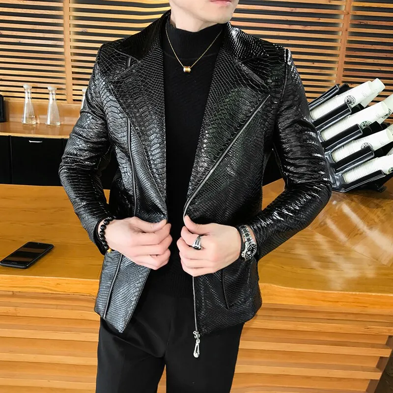 Men's British Style Long Sleeve Turn-down Collar Biker Coat Jacket