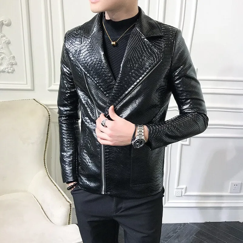 Men's British Style Long Sleeve Turn-down Collar Biker Coat Jacket