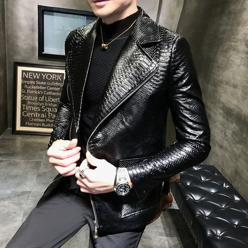 Men's British Style Long Sleeve Turn-down Collar Biker Coat Jacket