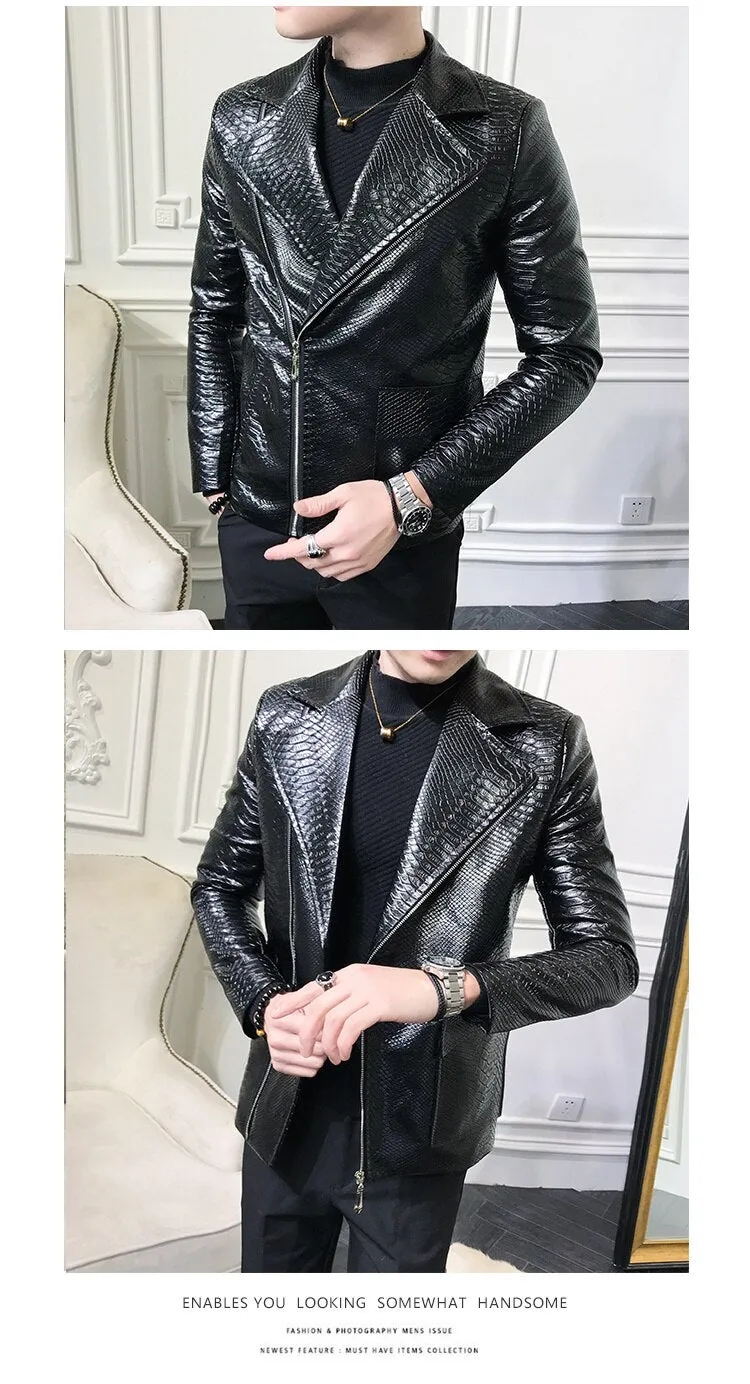 Men's British Style Long Sleeve Turn-down Collar Biker Coat Jacket