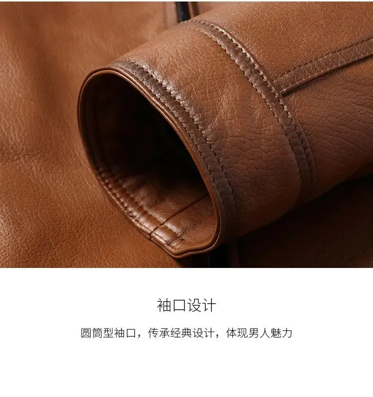 Men's Casual Genuine Leather Real Fur Mink Collar Zipper Winter Coat