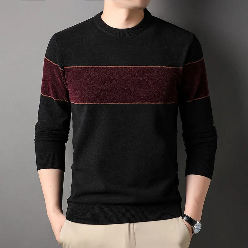 Men's Casual Thick O Neck Plaid Flat Knitted Cashmere Pullover Sweater