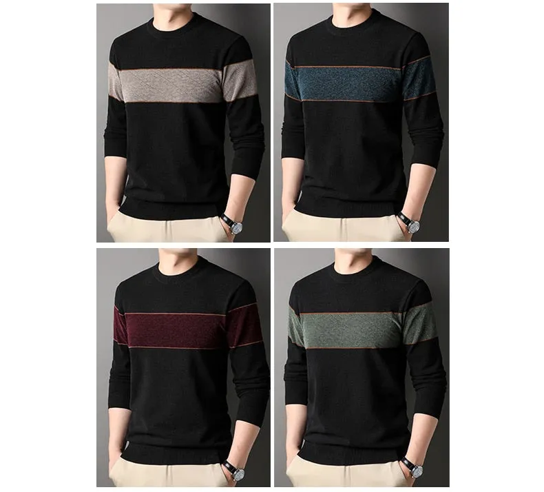 Men's Casual Thick O Neck Plaid Flat Knitted Cashmere Pullover Sweater