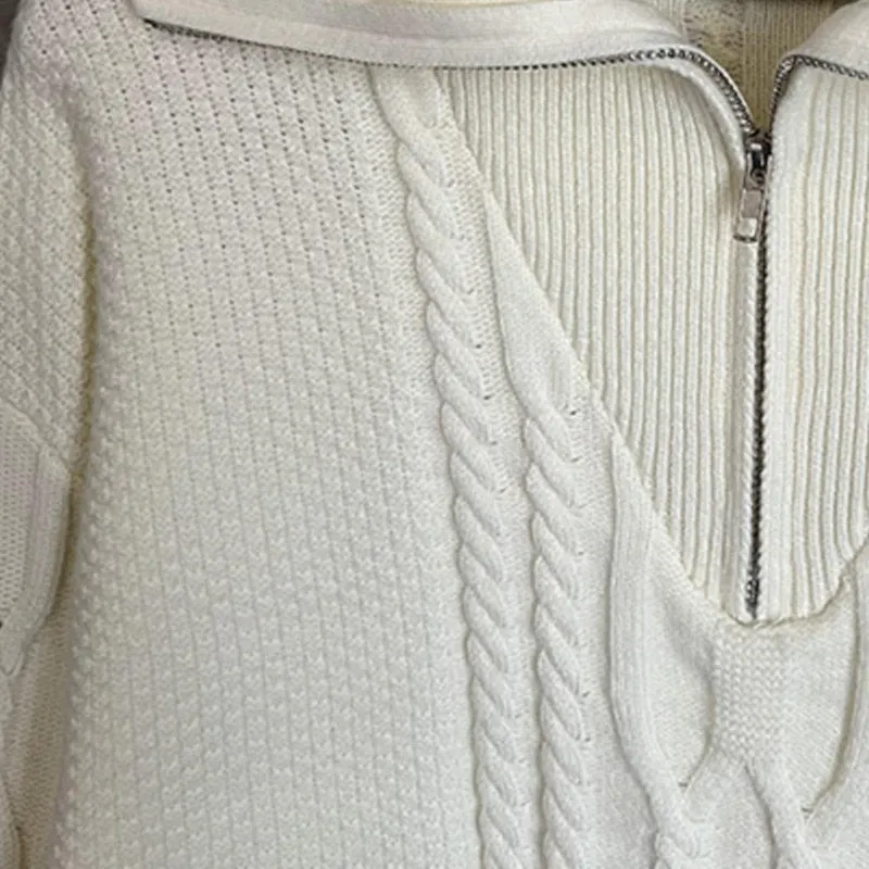 Men's Large Lapel Coarse Pattern Zipper Computer Knitted Sweater