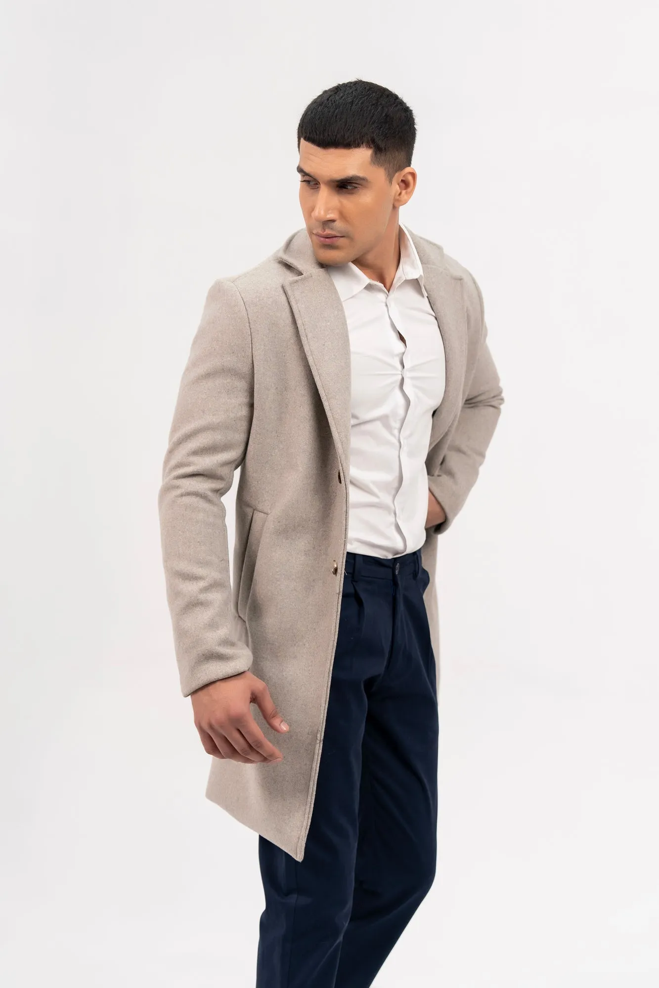 Men's Wool Coat - Light Grey