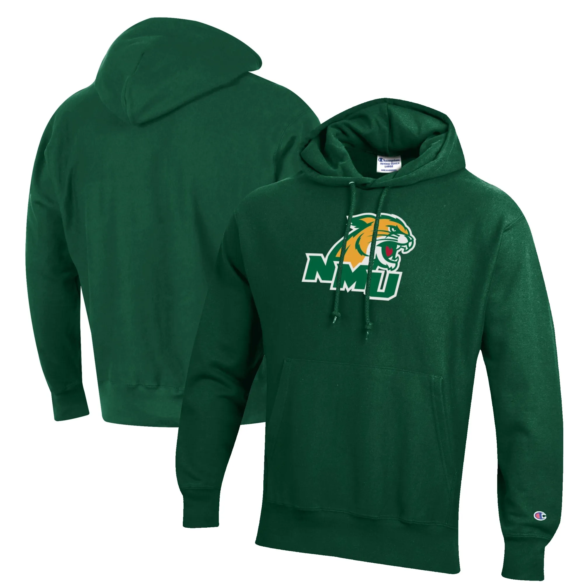 Men's Champion Green Northern Michigan Wildcats Reverse Weave Fleece Pullover Hoodie