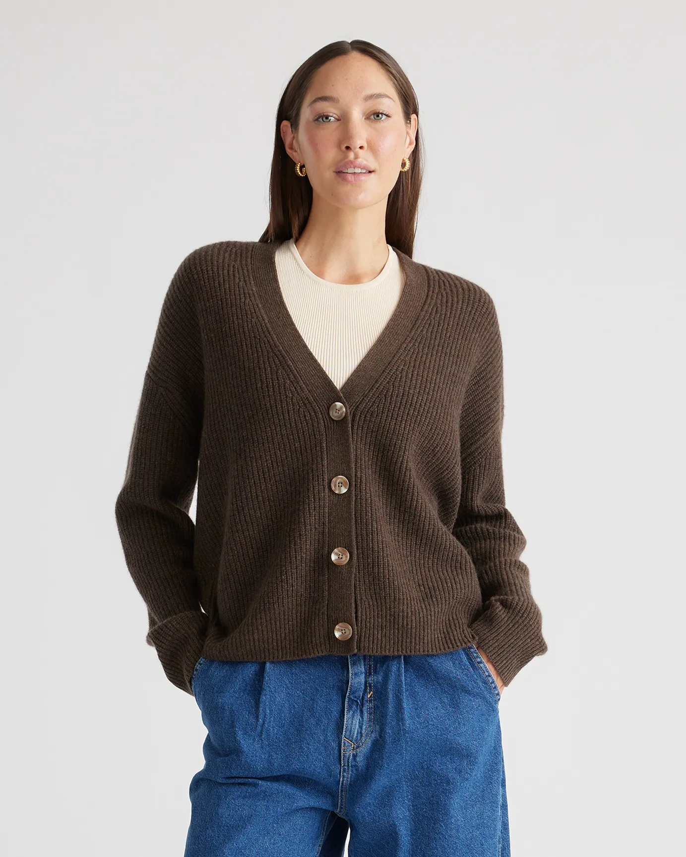 Mongolian Cashmere Fisherman Cropped Cardigan Sweater