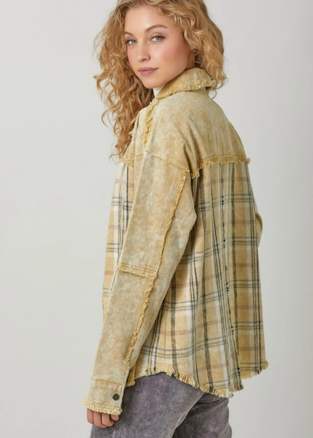 Mustard Washed Plaid Jacket