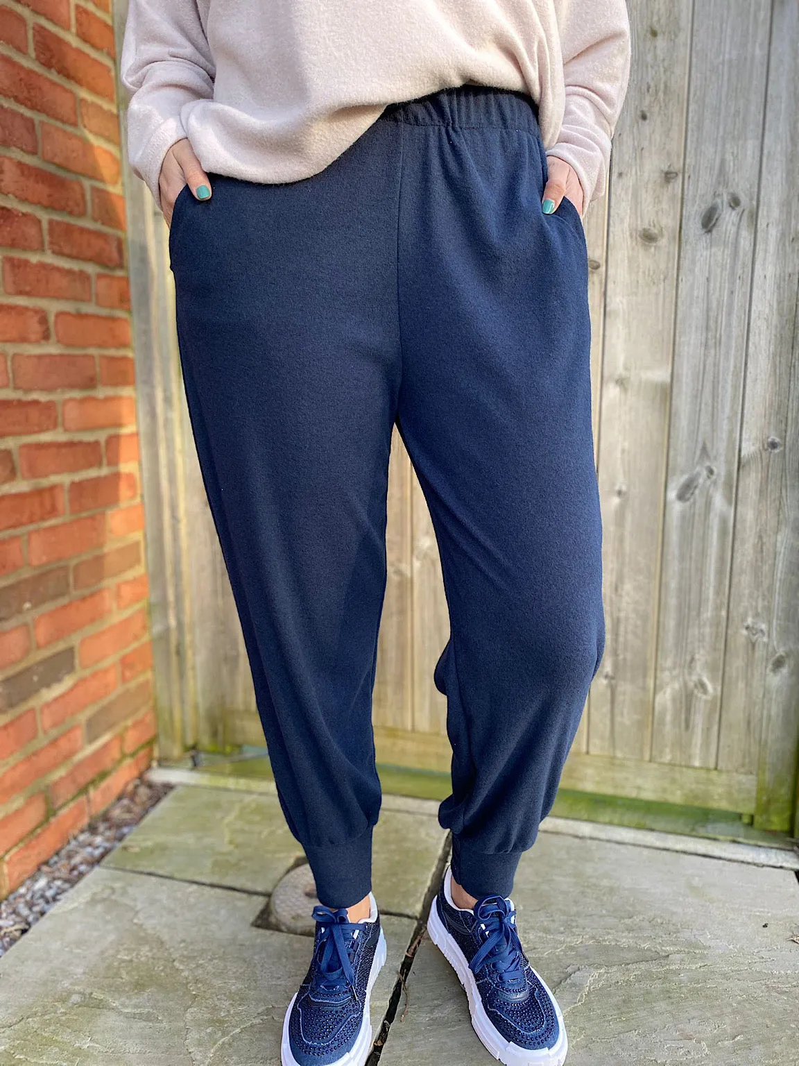 Navy Relaxed Cuffed Soft Trousers Lucy