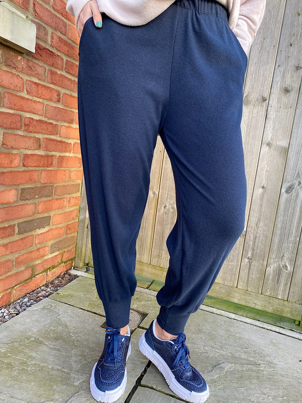 Navy Relaxed Cuffed Soft Trousers Lucy