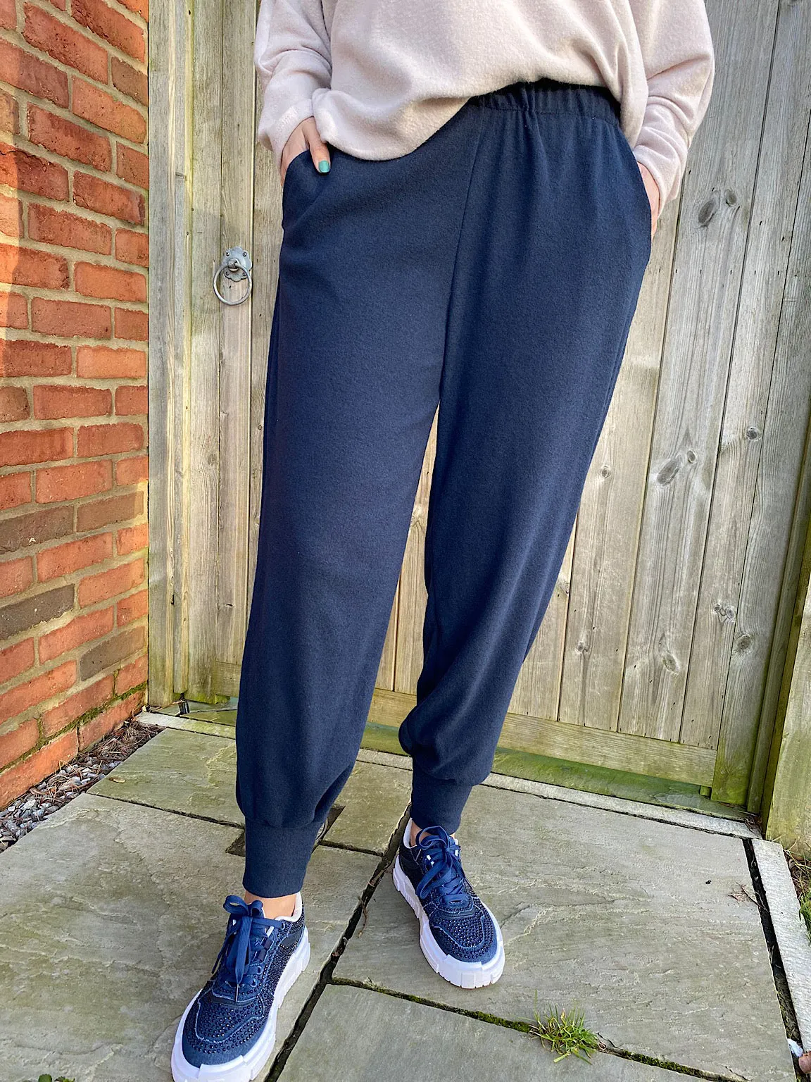 Navy Relaxed Cuffed Soft Trousers Lucy