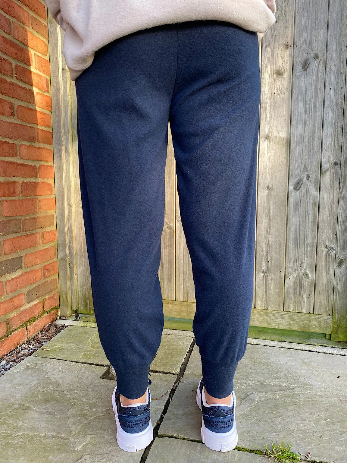 Navy Relaxed Cuffed Soft Trousers Lucy