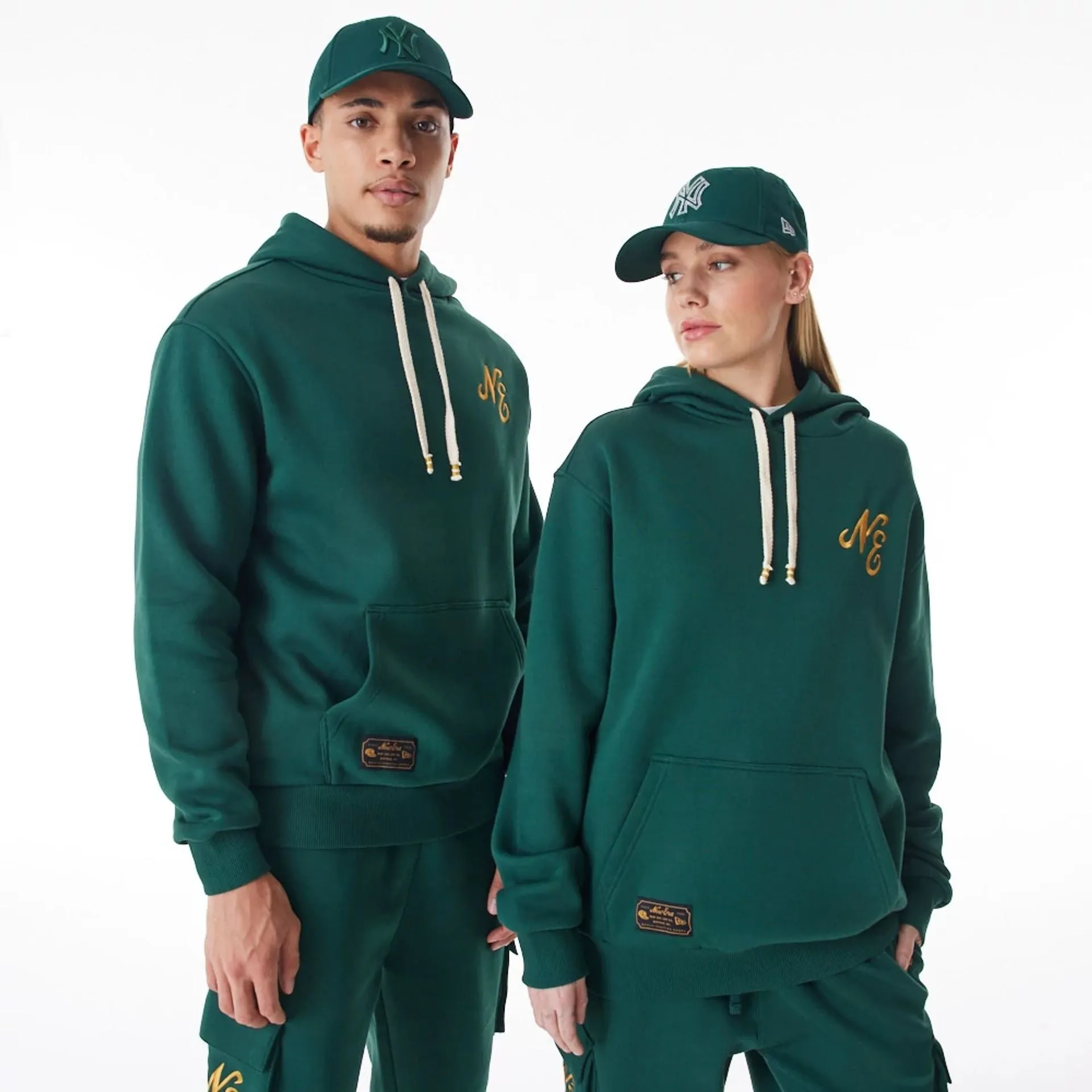 New Era Script Logo Dark Green Oversized Pullover Hoodie