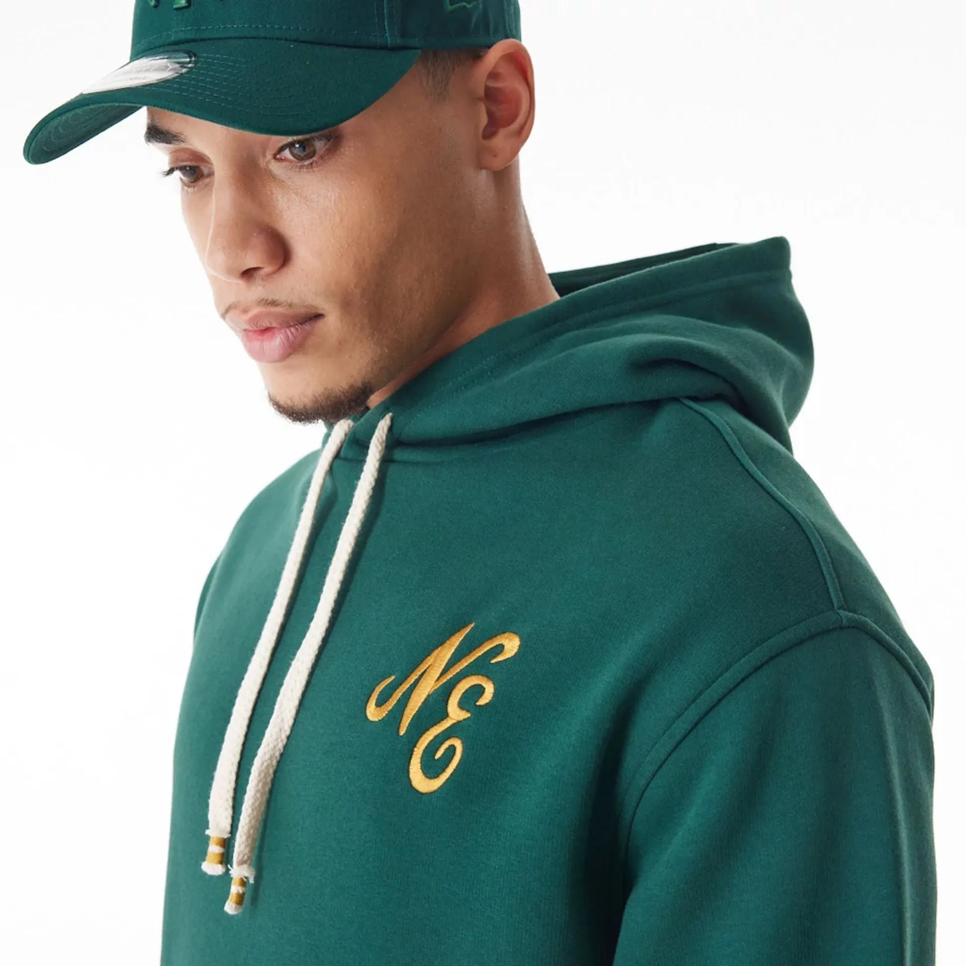 New Era Script Logo Dark Green Oversized Pullover Hoodie