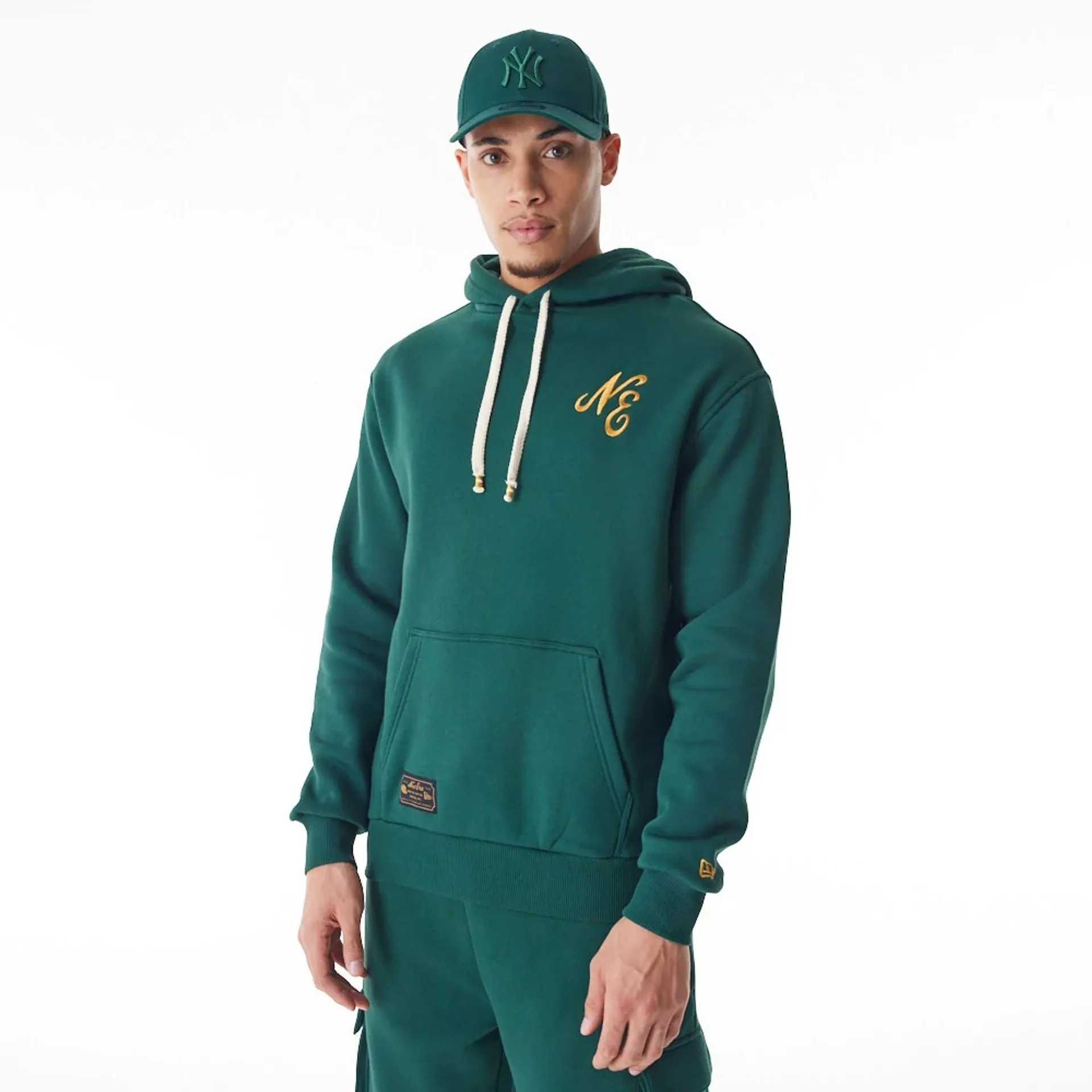 New Era Script Logo Dark Green Oversized Pullover Hoodie