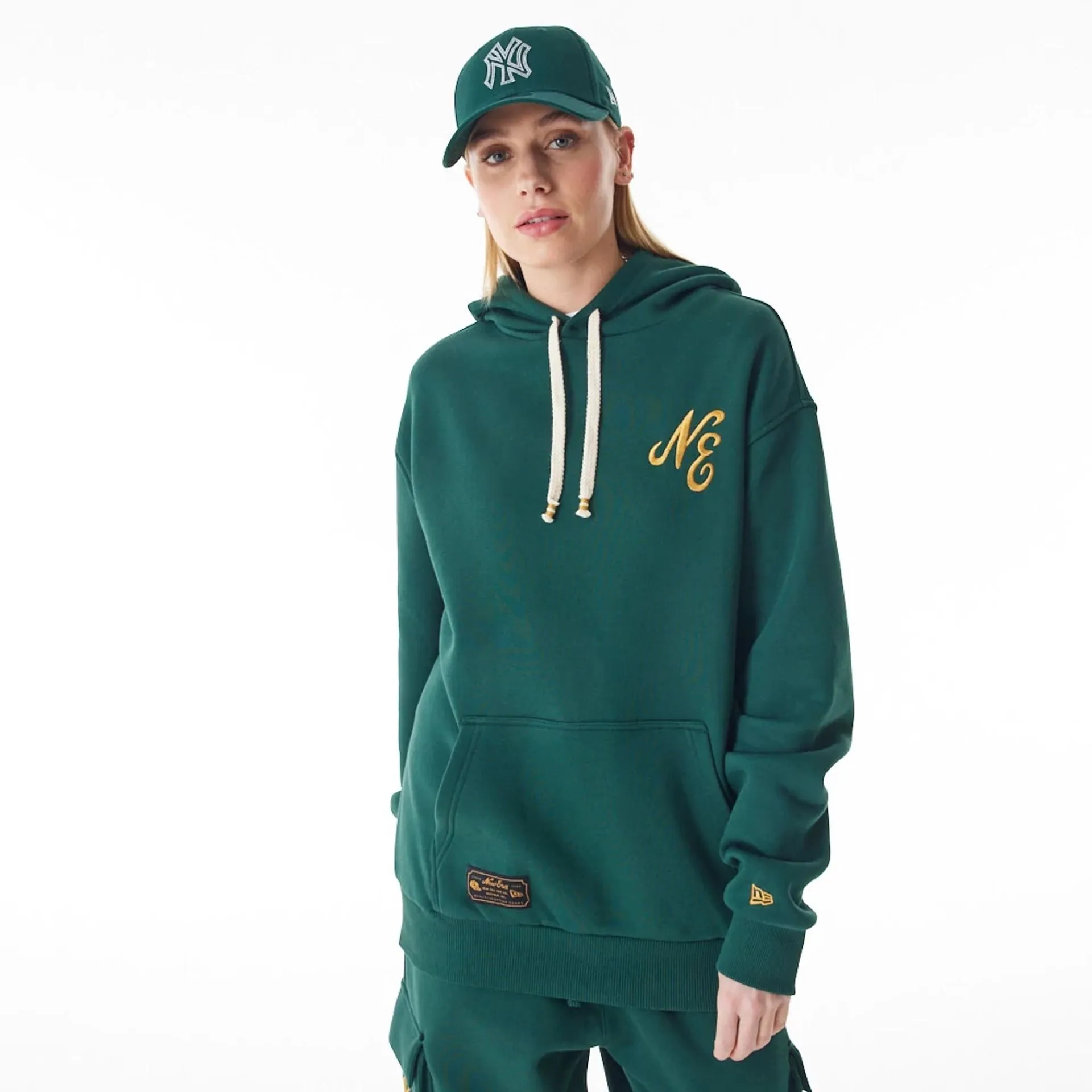 New Era Script Logo Dark Green Oversized Pullover Hoodie