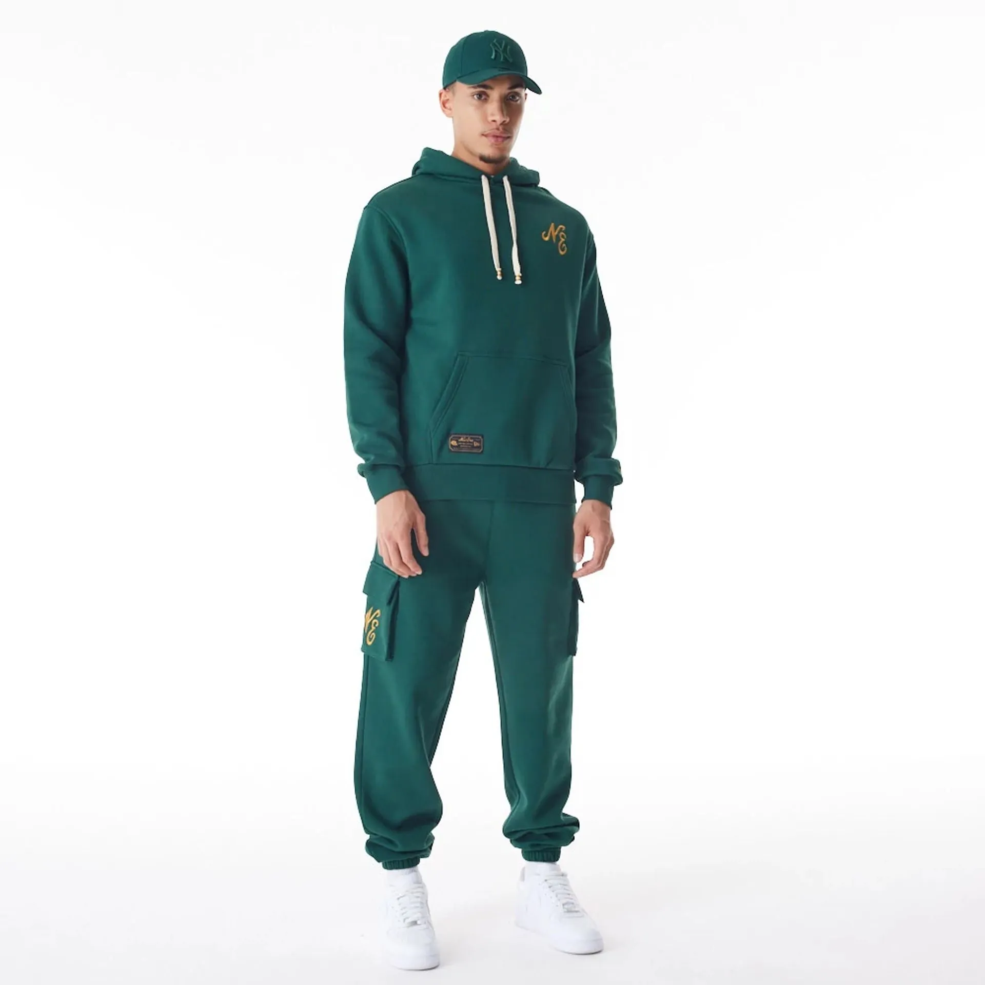 New Era Script Logo Dark Green Oversized Pullover Hoodie