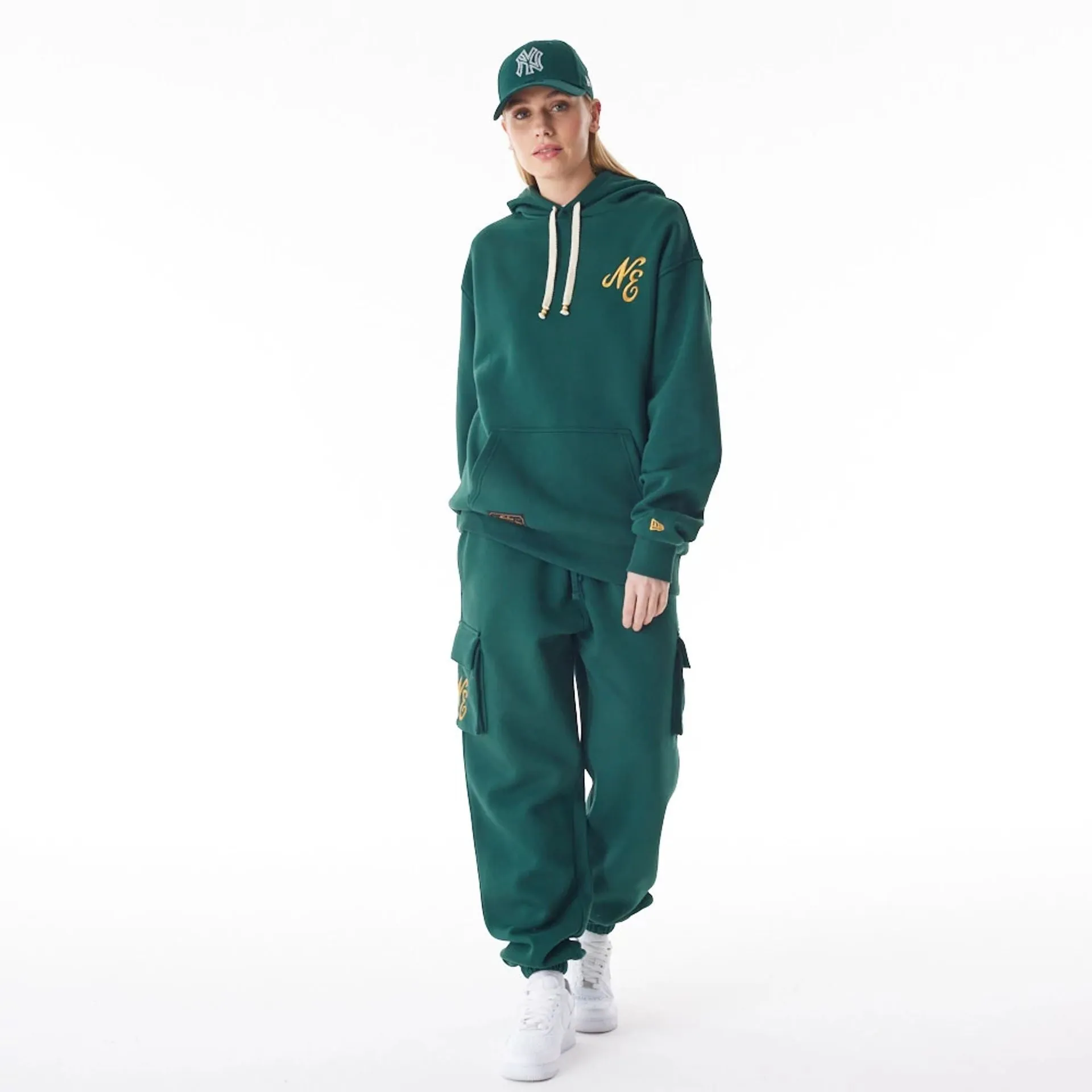 New Era Script Logo Dark Green Oversized Pullover Hoodie