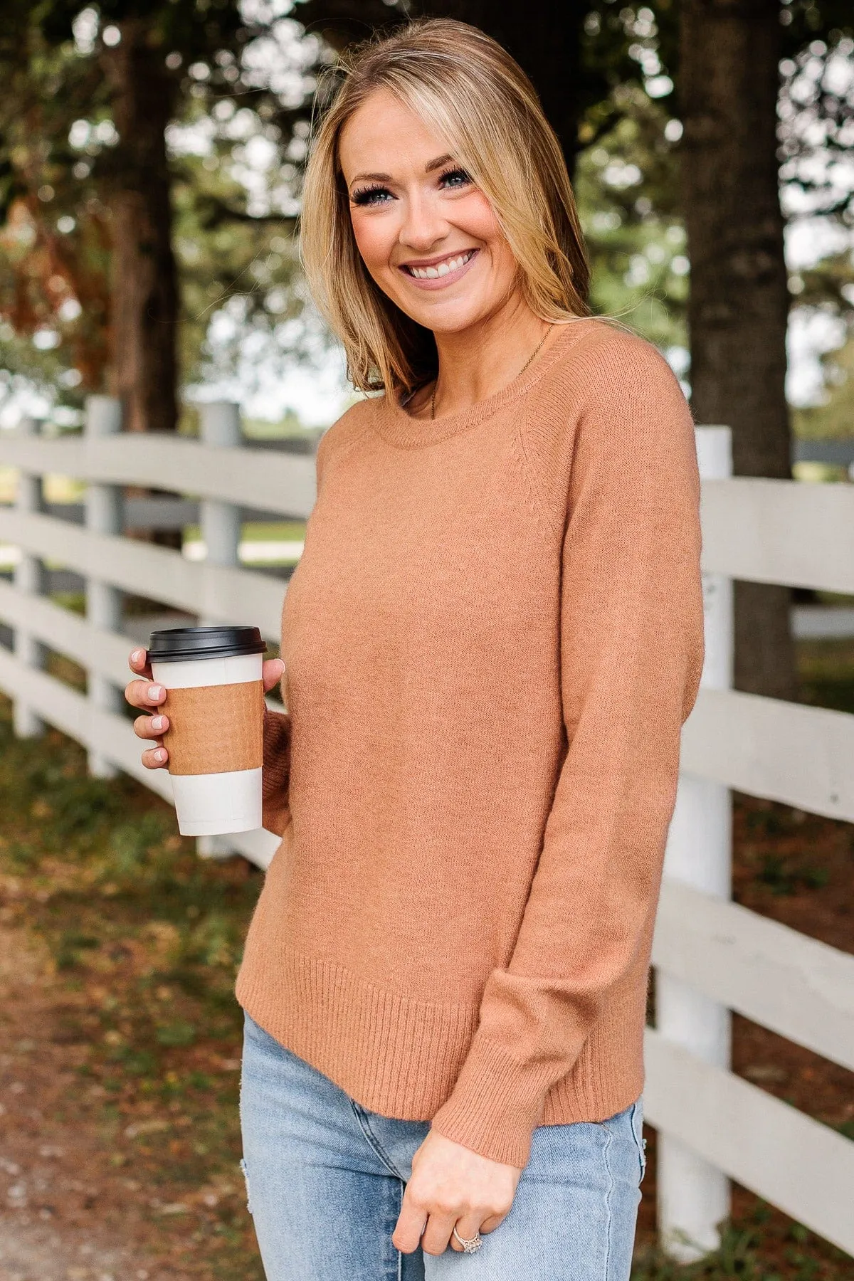 No Regrets Brushed Knit Sweater- Dusty Clay