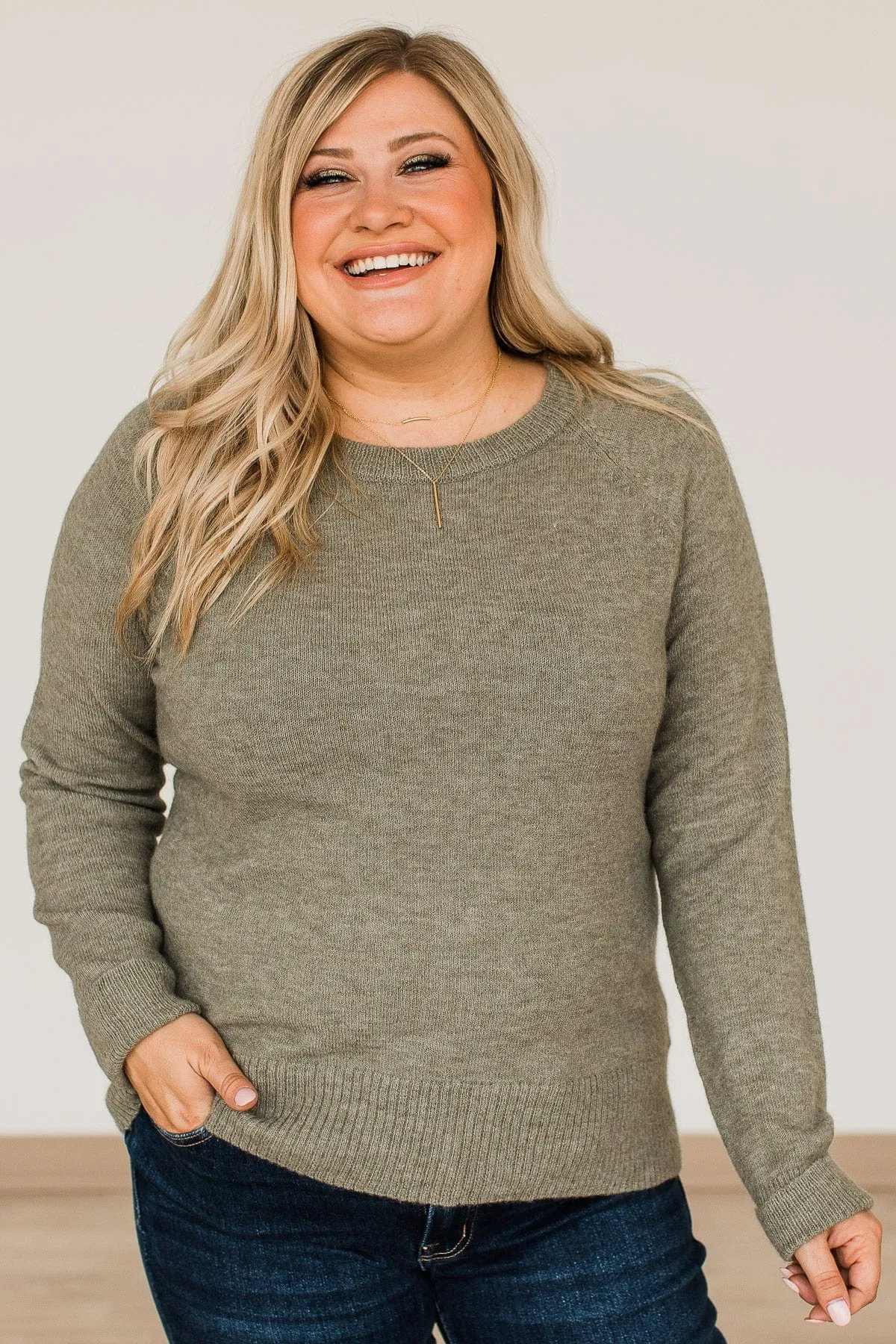 No Regrets Brushed Knit Sweater- Olive