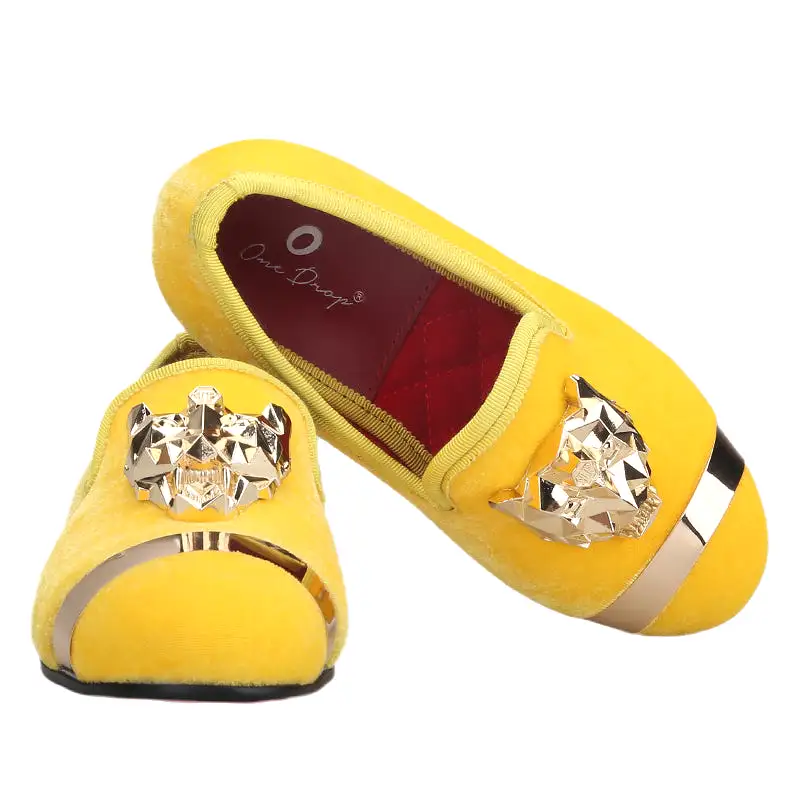 OneDrop Handmade Gold Velvet Children Flat Shoes Metal Buckle Kid Birthday Party Prom Wedding Loafers