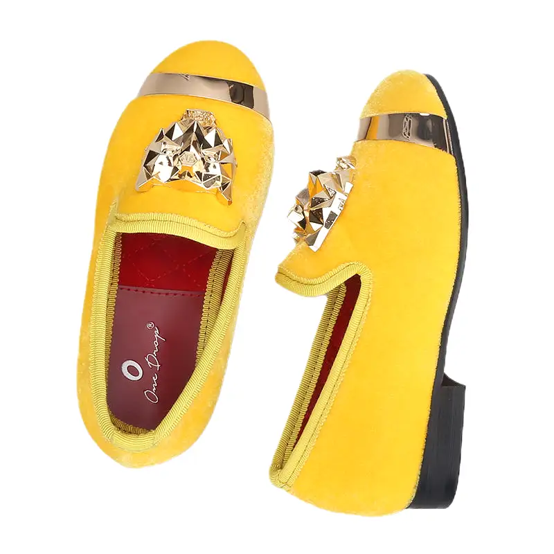 OneDrop Handmade Gold Velvet Children Flat Shoes Metal Buckle Kid Birthday Party Prom Wedding Loafers