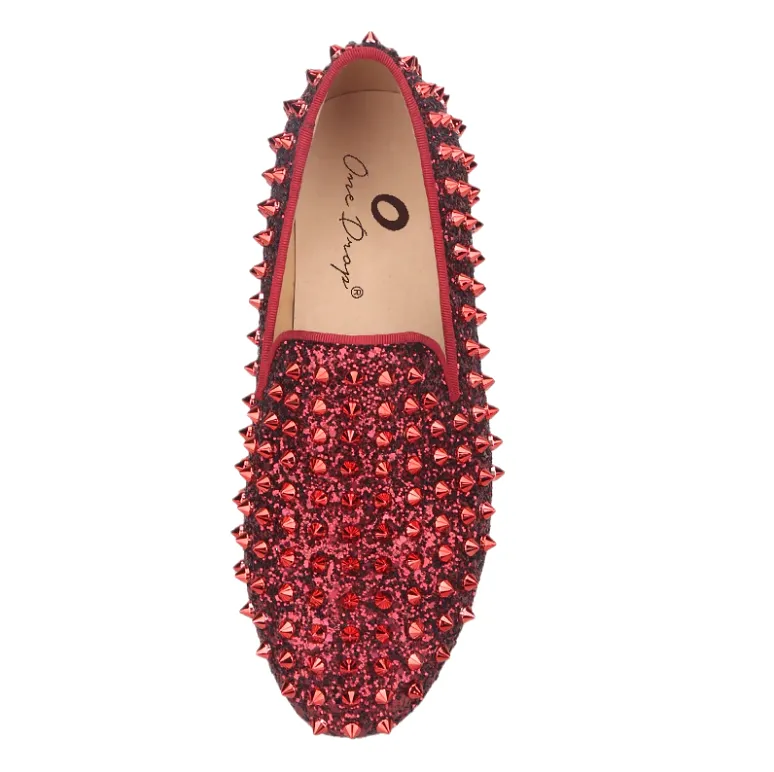 OneDrop Kid Handmade Red Spikes Children Shoes Birthdays Party Wedding And Prom Loafers