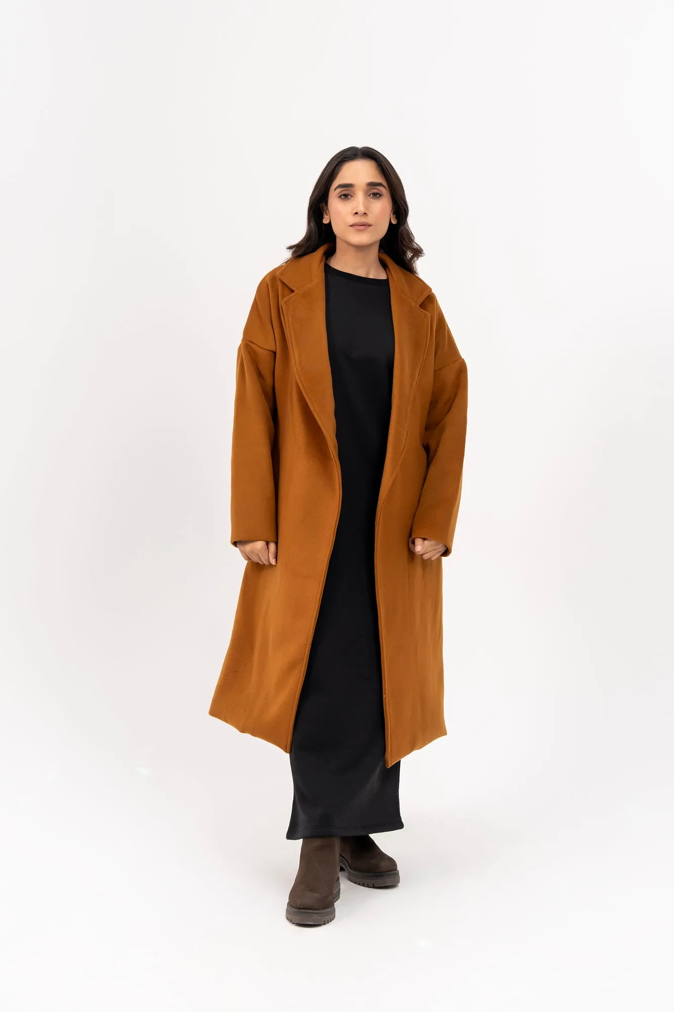 Oversized Belted Wool Coat - Mustard Brown